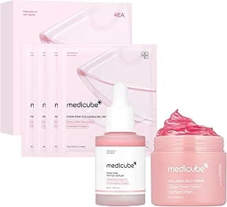 medicubePink Glass Glow Skin Trio - Salmon DNA PDRN pink collagen jelly gel mask (4ea) + PDRN Pink Peptide Serum, glow serum 50ml +Collagen Jelly Cream-50ml