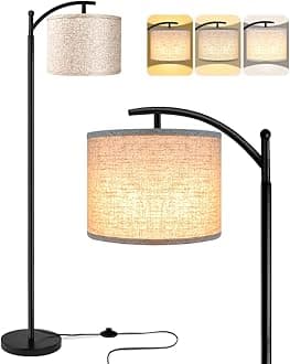 ROTTOGOON Floor Lamp for Living Room with 3 Color Temperatures LED Bulb, Standing Lamp Tall Industrial Floor Lamp Reading for Bedroom, Office (9W LED Bulb, Beige Lampshade Included) -Black