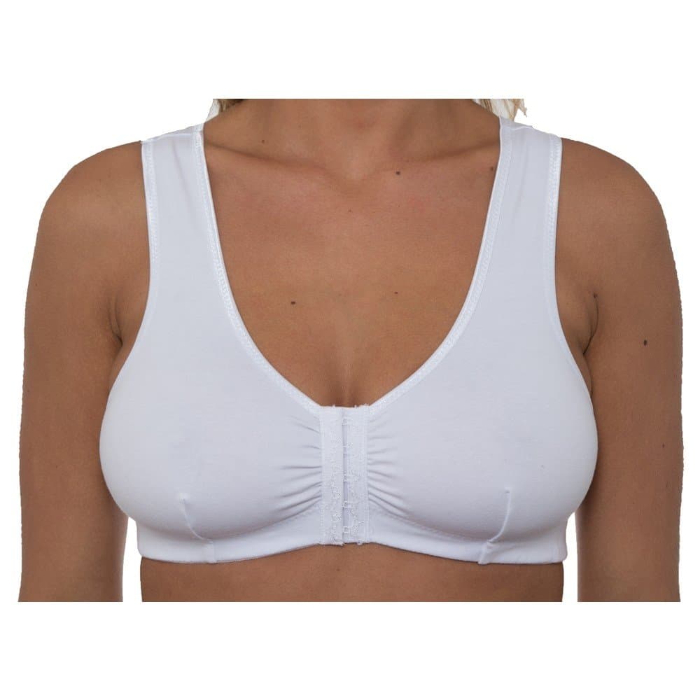 Ladies 100% Cotton Front Fastening White Elastane Bras, White, 46 B-C-D-DD