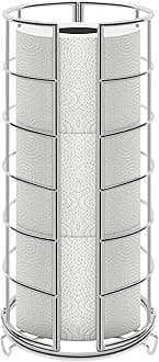 Toilet Paper Organizer Stand, Free Standing 3 Rolls Tissue Storage, Metal Bathroom Accessory, Rustproof Toilet Roll Holder for Kitchen Countertop Inside Cabinet Shelf(Metal Base, Chrome)