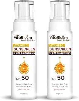 VitaBloom Vitamin C Sunscreen SPF 50 | Super Brightening Sun Cream for Women & Men | Prevents Sunburn | For All Skin Types | 50g -Pack Of-1