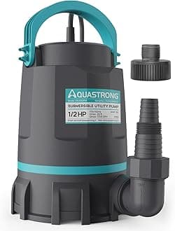 Aquastrong Sump Pump 1/2 HP Submersible Water Pump Thermoplastic Portable Utility Pump 3159 GPH High Flow Water Removal for Swimming Pool Garden Pond Basement Window Wells with 10ft Long Power Cord