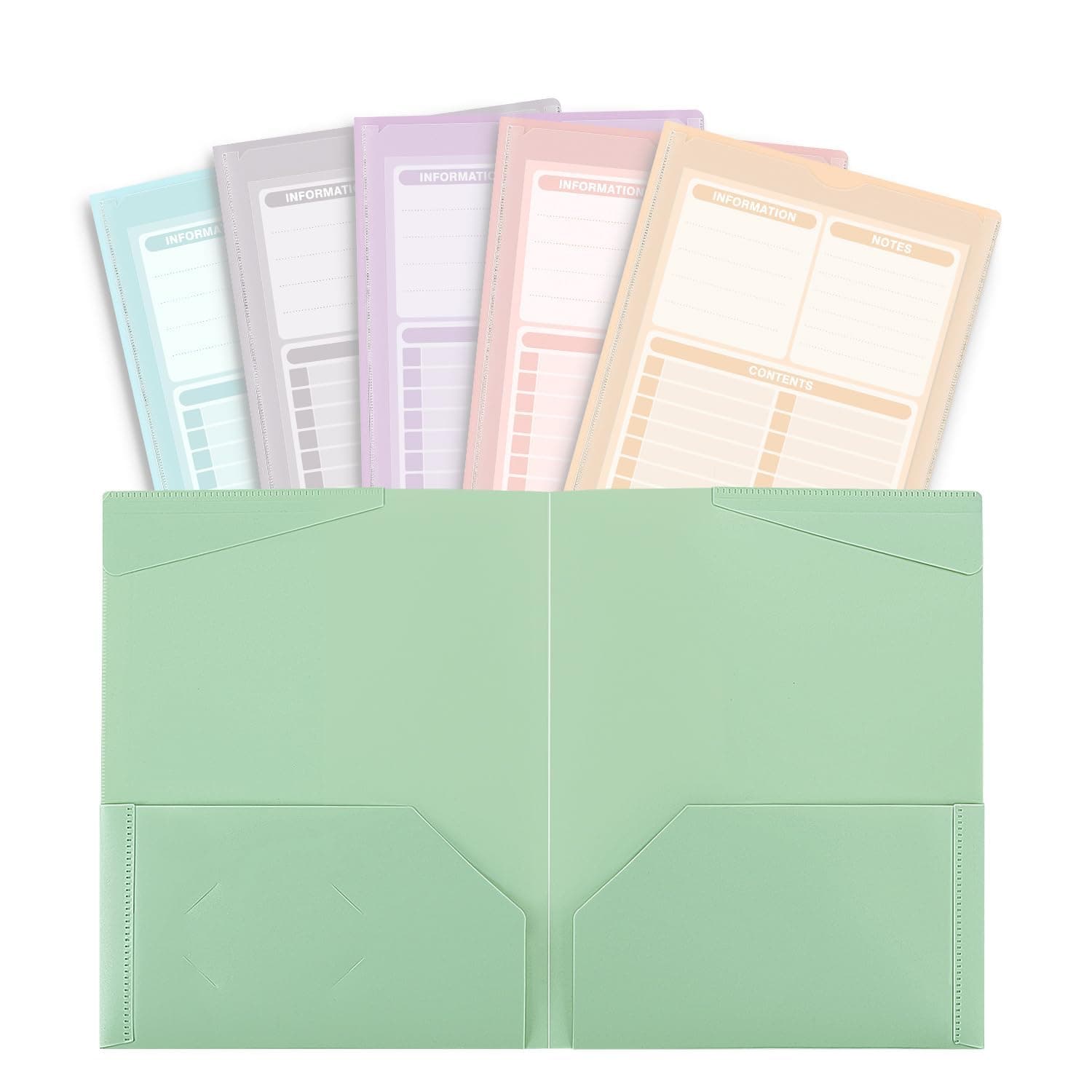 SKYDUE Plastic Folders with Clear Front Pocket, 2 Pocket Folders Fit Letter Size Paper, Muted Pastel Colors File Folders,Back to School Supplies, 6 pcs