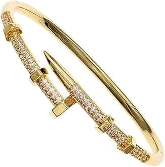 Nail Bangle Bracelet for Women 18K Gold Plated Cubic Zirconia Stones Titanium Steel Bracelet Jewelry Valentines Christmas Gifts