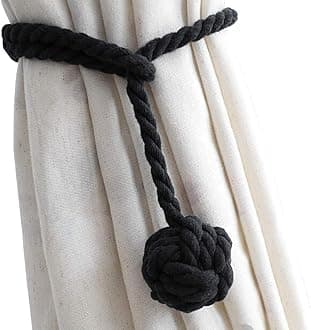 Melaluxe 4 Pack Curtain Tiebacks - Natural Cotton Curtain Rope Tieback, Handmade Rural Decorative Curtain Holdbacks (Black)