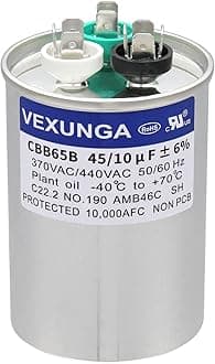 45/10 uF 45+10 MFD 370VAC or 440VAC Dual Run Start Round A/C Capacitor CBB65 CBB65B Air Conditioner Capacitors for AC Unit Fan Motor Start or Heat Pump or Condenser Straight Cool