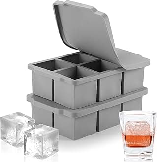 Large Ice Cube Tray with Lid Pack of 2, Stackable Big Silicone Square Ice Cube Mold for Whiskey Cocktails Bourbon Soups Frozen Treats, BPA Free