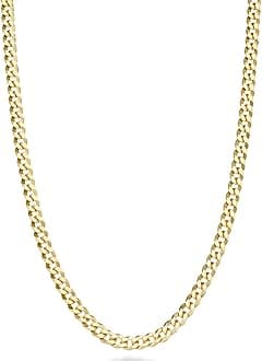 Solid 18k Gold Over 925 Sterling Silver Italian 3.5mm Diamond Cut Cuban Link Curb Chain Necklace for Women Men, Made in Italy
