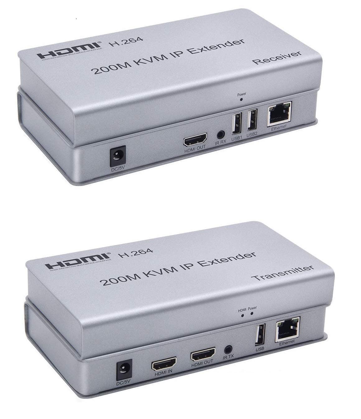 Latest 200 Meter HDMI Extender HDMI KVM Extender Over Ethernet via Single cat5e/6/7 Full HD 1080P with HDMI and USB Ports for PC DVD Sky HD Box PS3 PS4 Satellite Box and Other Equipment.
