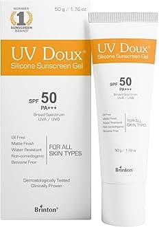 Brinton UV Doux Lightweight Sunscreen Gel with SPF 50 and PA+++ Broad Spectrum for Face & Body with No White Cast| Non Comedogenic, Paraben Free, Water Resistant | For All Skin Types, 50g
