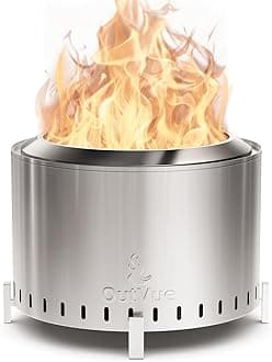 22" Stainless Steel Smokeless Fire Pit, Outdoor Protable Smokeless Wood Burning Fire Pits for Bonfire, Patio, Camping, Firepit for Outside with Poker & Cover(Vertical Hole)