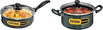 Hawkins - Q34 Futura Non-Stick Stewpot with Glass Lid, 3 litres & Hawkins - Q62 Futura Non-Stick Saute Curry Pan with Glass Lid, 2 litres, 2 Liter,Black