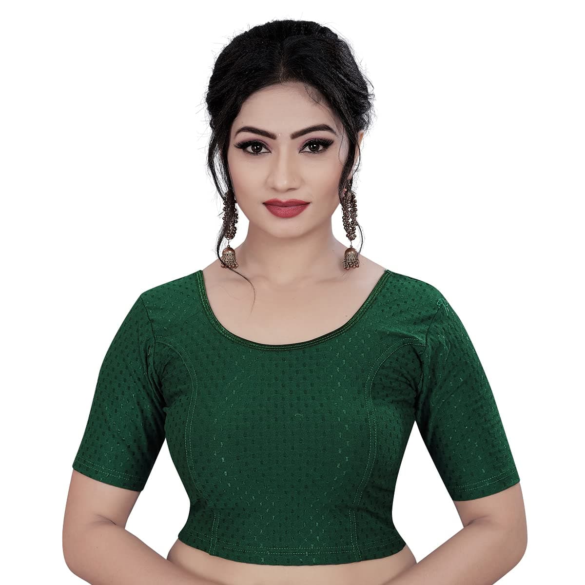 HIMALAY Women's Cotton Lycra Solid 3/4 Sleeve Readymade Blouse (HC-400_Green_XL)