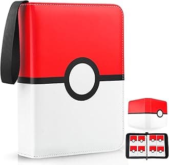 Card Binder 4 Pocket, Trading Card Holder Fits 400 Cards With 50 Removable Sleeves, Portable Collection Card Ablum, Game Card Case book With Zipper for Gift, Red