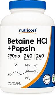 Betaine HCl + Pepsin 790mg, 240 Capsules - Vegetarian & GMO Free