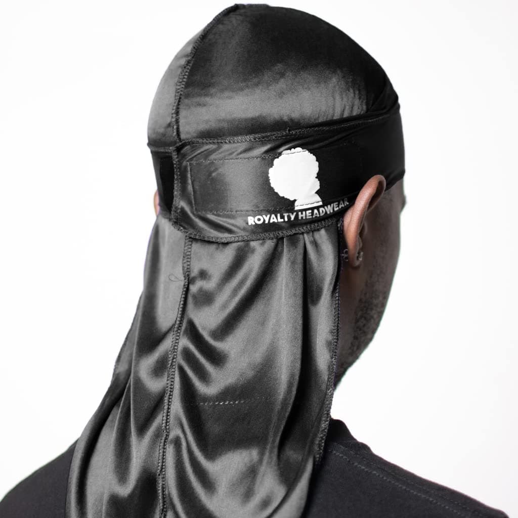 Silky Durag for Men - Single Strap with Hook and Loop Black Durag for Men 360, 540, 720 Waves