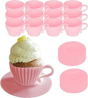 Evelots Silicone Baking Teacups With Saucers-Cupcake Mold-Tea Set-Reusable-24 PCS