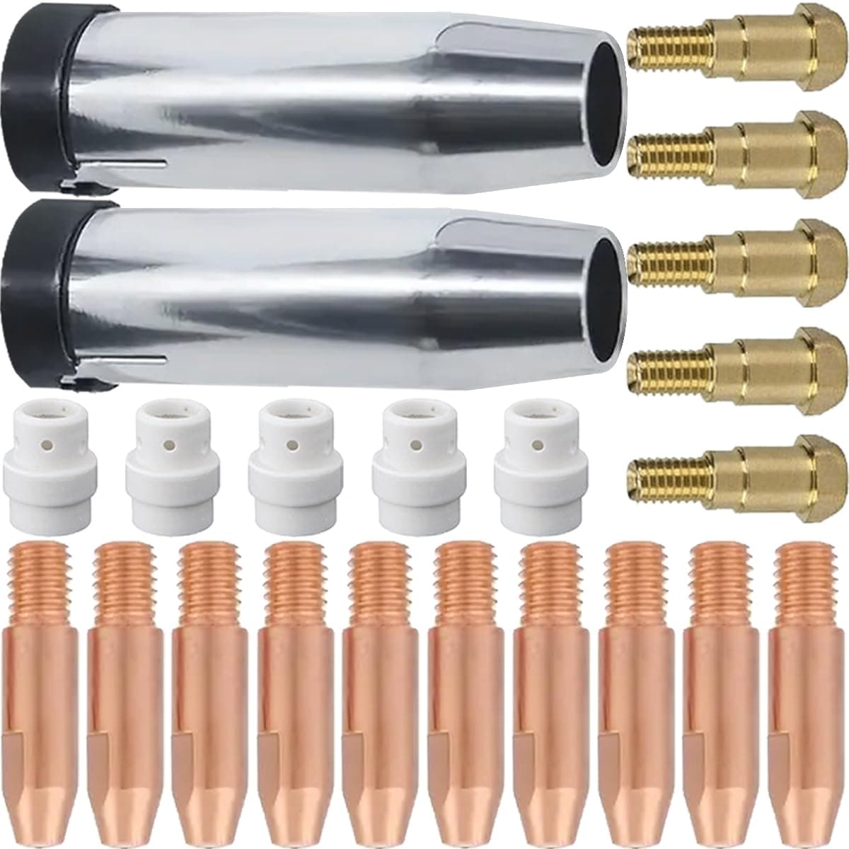 – 24KD MB24 Contact Tips Kits 0.8mm/0.30" Tip Conical Gas Nozzle Tip Holder Diffuser Fit 24KD MB24 MIG MAG Co2 Welding Torch Gun Consumables Easy Installation Accessories (22 Pcs)