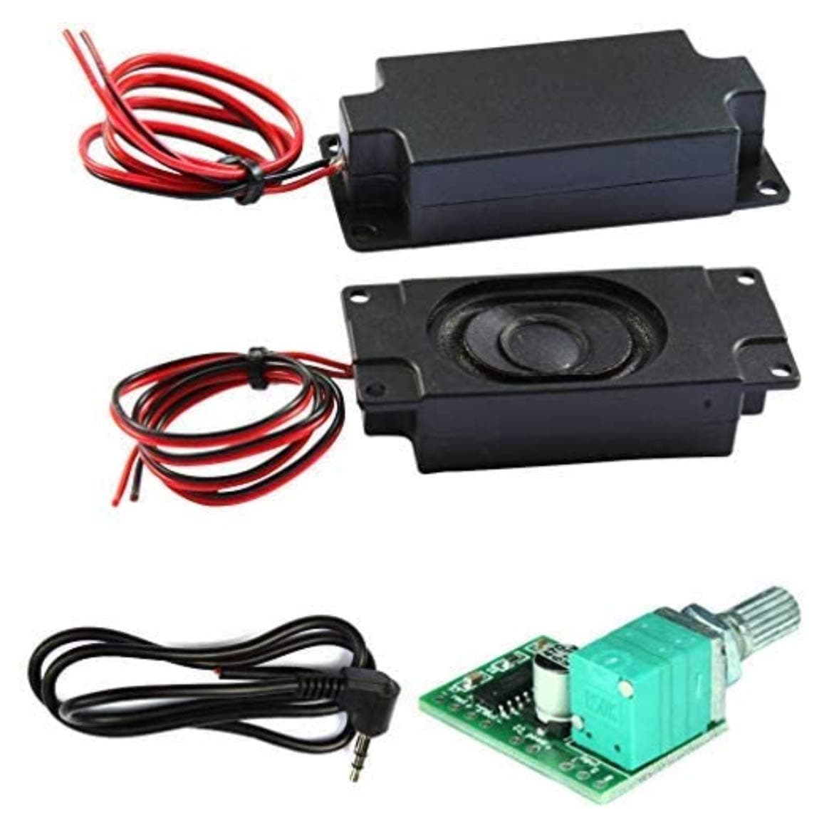 DIY Speaker Kit - PAM8403 5V Amplifier + 2Pcs 4 ohm, 3 watt Speakers - Mini Class D Digital Audio Amplifier amp Board Module kit for Arduino - Everything You Need, Includes 3.5mm Plug!