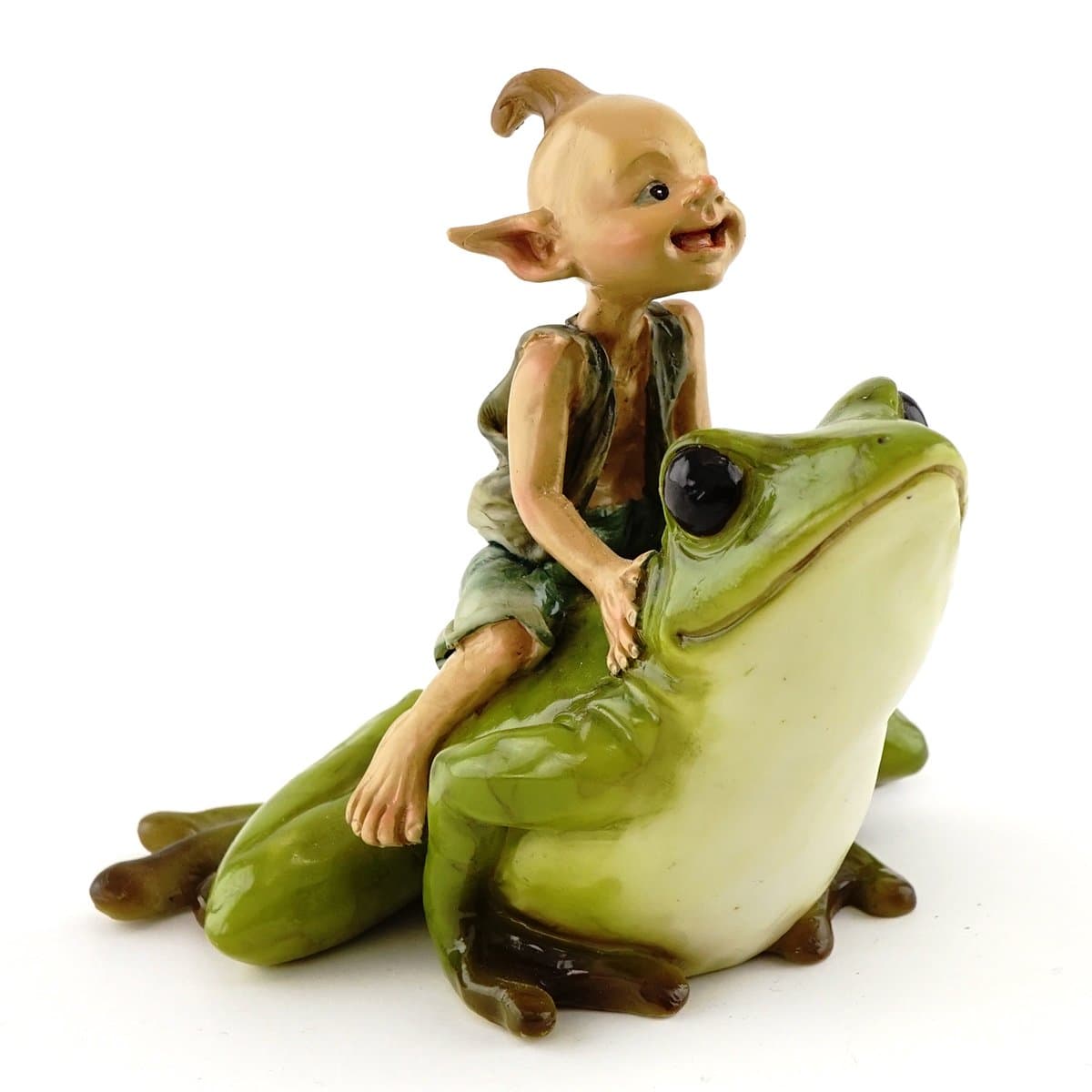 Top Collection Miniature Garden Pixie Riding Frog, Green, Tan