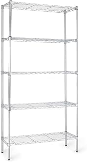 Amazon Basics 5-Shelf Adjustable Heavy Duty Steel Wire Rack, Space Saving Storage Shelving Organizer for Kitchen, Garage, No-Tool Assembly, 350 lbs Weight Capacity, 36" x 14" x 72", Chrome