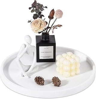 Silicone Bathroom Tray Round Vanity Tray Decorative Soap Holder Kitchen Countertop Organizer Coffee Table Decor for Candle, Perfume, Plant, 12 Inch, White