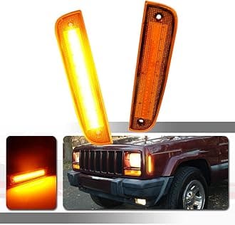 Compatible With 1997 1998 1999 2000 2001 Jeep Wrangler Front Bumper side Corner Parking Marker Light Amber Led Amber Lens CH2551118,CH2550118,55055147,55055146