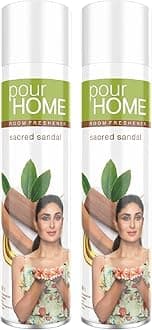 POUR HOME Sacred Sandal & Just Jasmine Room Air Freshener Spray - 220ML Each (Pack of 2) | Long-Lasting Fragrance - Reduces Odours - Suitable for Home & Office
