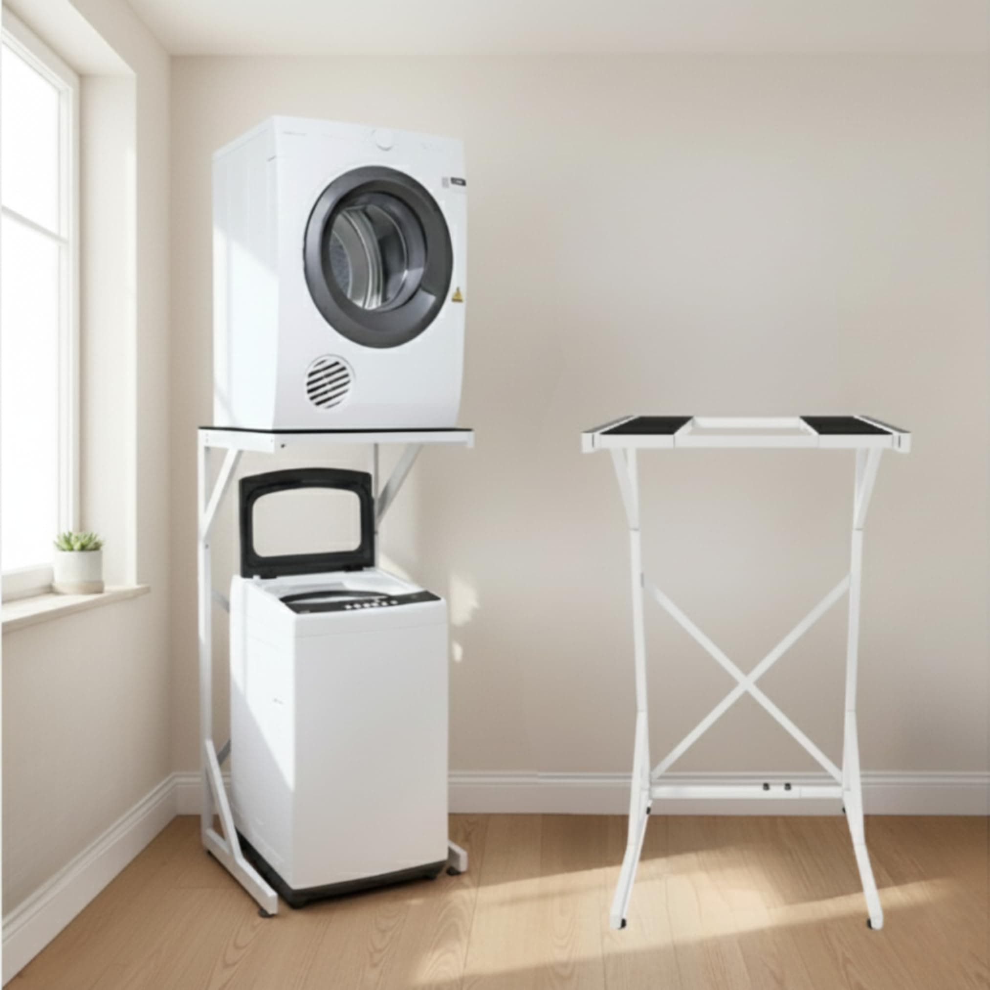 Adjustable Tumble Dryer Stacking Kit, Top Load Washer Dryer Frame, 75kg Capacity, Fits 72–82cm, No Drilling Required