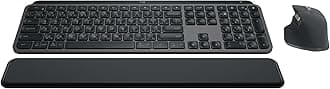 MX Keys S Combo - Performance Wireless Keyboard and Mouse with Palm Rest, Customizable Illumination, Fast Scrolling, Bluetooth, USB C, for Windows, Linux, Chrome, Mac - Graphite, ARA Layout