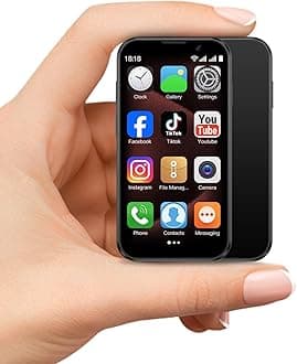 Mini phone Unlocked Mini Smartphone for kids with 3.0" HD Touch Screen World's Smallest Cell Phone Quad Core Dual Sim Card Face ID Android Compact Small Mobile Phones for Student Pocket 2GB+16GB Black