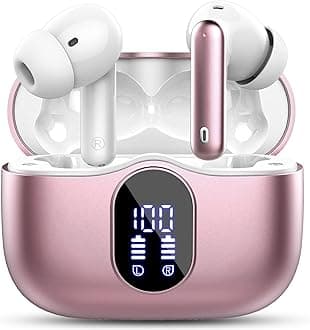 – Wireless Earbuds,Bluetooth 5.3 Headphones In Ear with 4 ENC Noise Cancelling Mic,LED Display 2025 Bluetooth Earbuds Mini Deep Bass Stereo Sound,36H Playtime,Wireless Earphones IP7 Waterproof,Rose Gold
