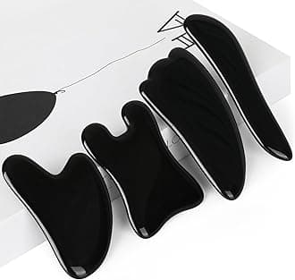 Guasha Massage Tool, Natural Gua Sha Board, 4PCS Guasha Stone Scraping Massage Sets for SPA, Acupuncture, Physical Therapy, Muscle Knots, Facial Caring Point Treatment (Black)