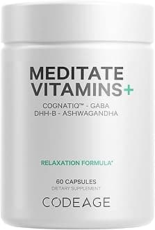 Codeage Meditate Vitamins+ Supplement - CognatiQ, DHH-B, GABA, Ashwagandha, Organic Mushrooms, Blueberries - BDNF Brain Pills and Neuroprotein - Vegan, Non-GMO, Gluten-Free - 60 Capsules