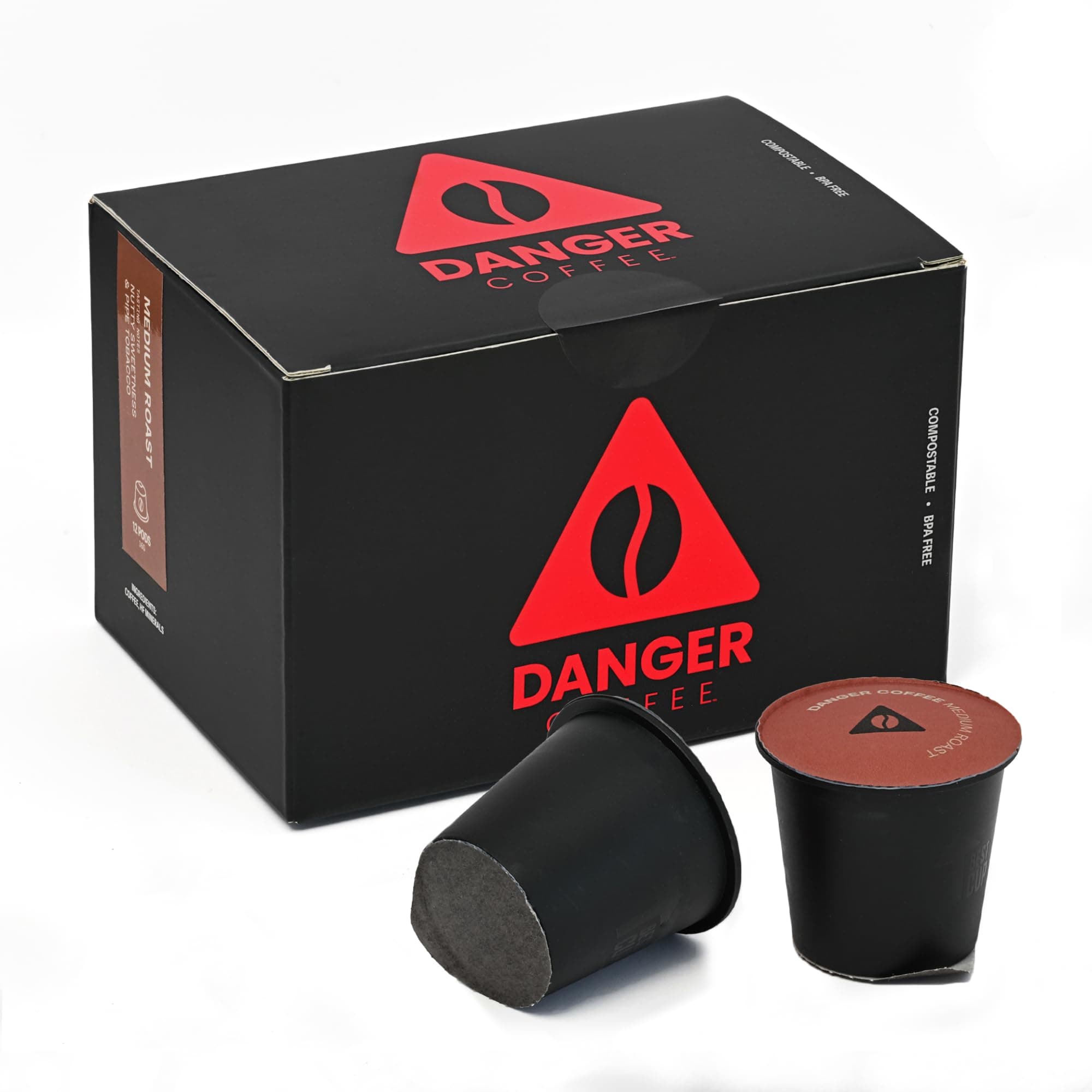 Danger Coffee by Dave Asprey, Remineralized, Mold Free & Lab Tested Compostable Pods | Medium Roast 12 Pods