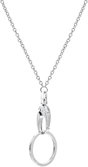 Wisdompro Fashion Lanyard, Women's Silver Chain Lanyard Necklace with Metal Clasp and Keyring for Keys, ID Badge Card Holder (O-Ring Chain)