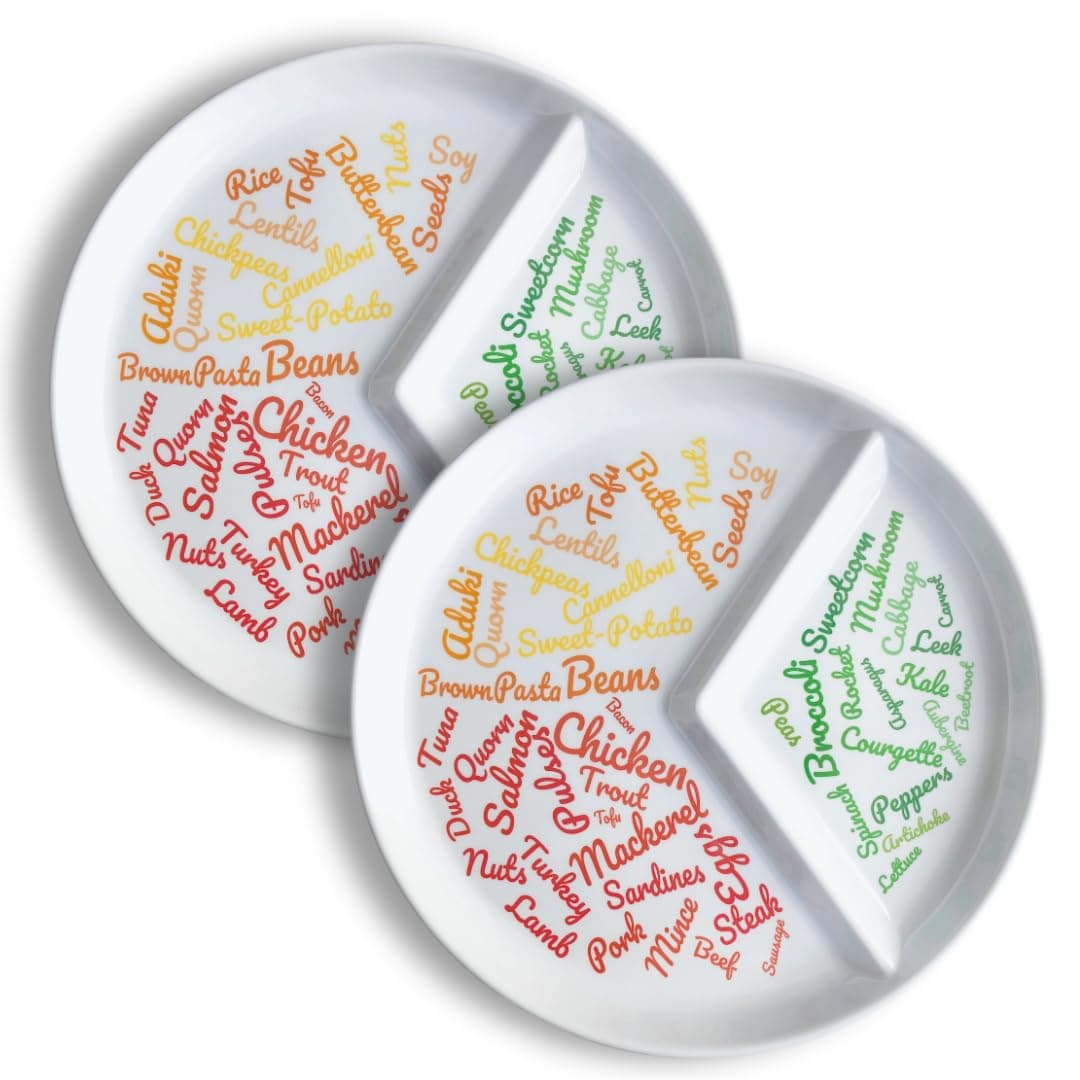 j&mDivided Slimming Plate for Easy Portion Control (2 Pack) | Beautifully Designed Portion Control & Food Ideas for Sustainable Weight Loss | Easily Follow a Balanced Diet