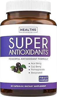 Super Antioxidants Supplement for Women & Men - High Potency Herbal & Fruit Blend with Acai, Goji, Pomegranate, Elderberry & Resveratrol for Skin Care & Immune Support - Vegan & Non-GMO - 60 Capsules