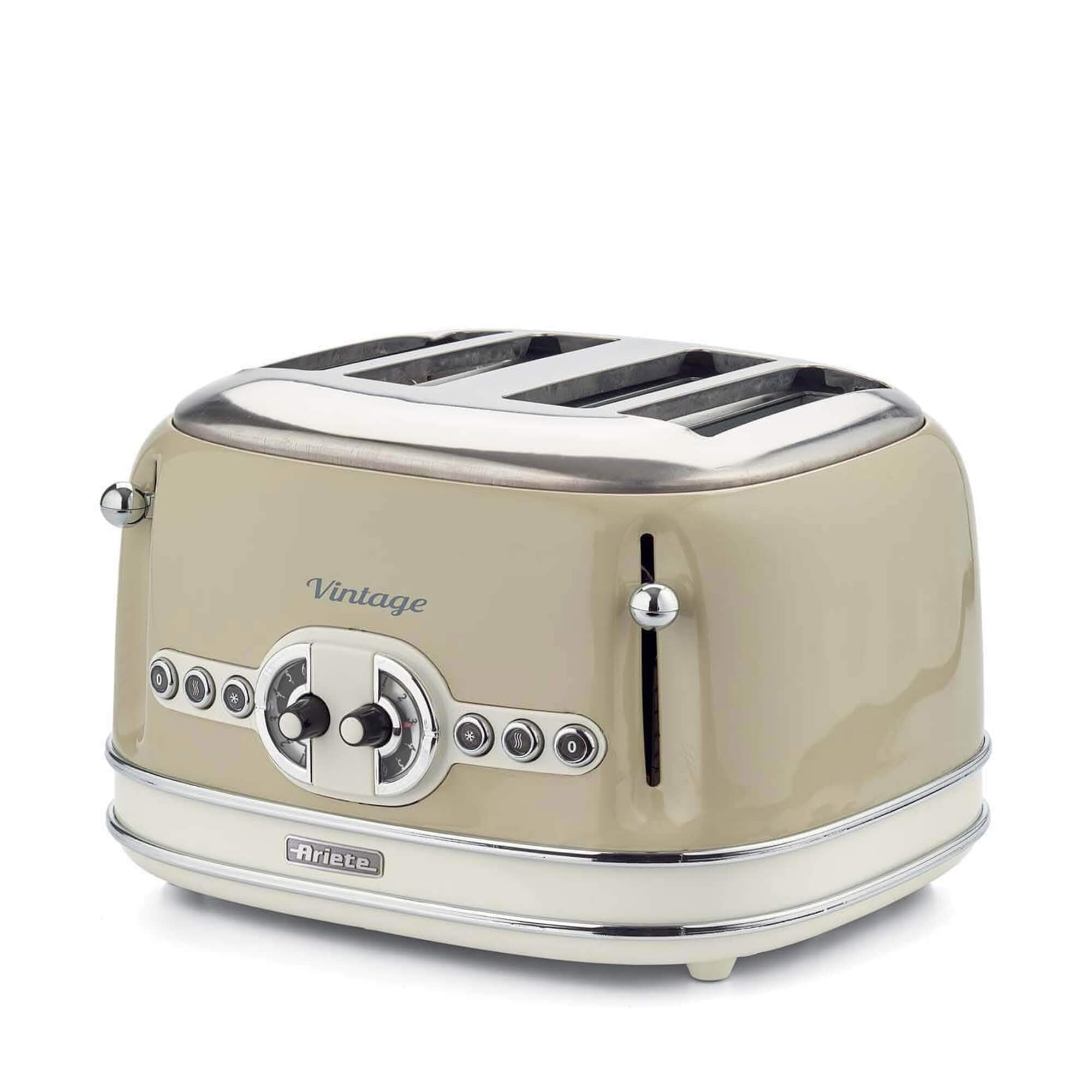 Ariete 0156 Vintage Toaster 4 Slice 6 Level Separate 2x2 Slices Control Self Centering Function with Removable Crumb Tray, Cool Touch Sides, and Defrosting, Beige