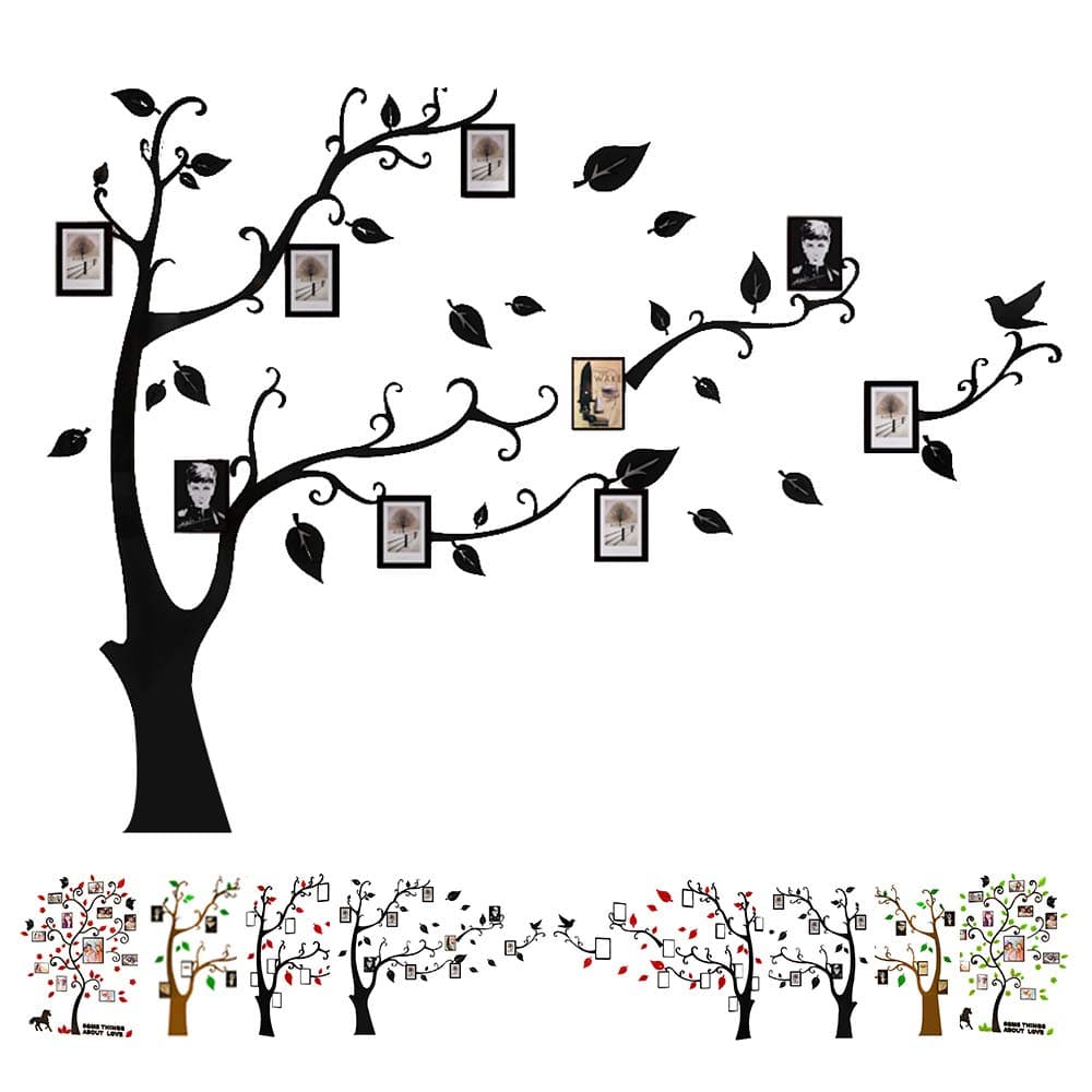 Large Family Tree Wall Decals 3D DIY Photo Frame Wall Stickers Mural for Living Room Sofa TV Art Wall Background (Black-Left)