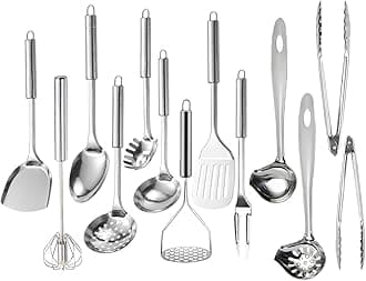 Ragyzity 304 Stainless Steel Kitchen Utensil Set, 13PCS Cookware Set with Nonstick Cookware, Serving Utensils, Comfortable Grip