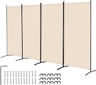 VEVOR Room Divider, 4 Panel Room Divider, Folding Privacy Screen and Portable Partition Divider for Room Separation, Freestanding Room Partitions for Office, Bedroom, Study, Beige