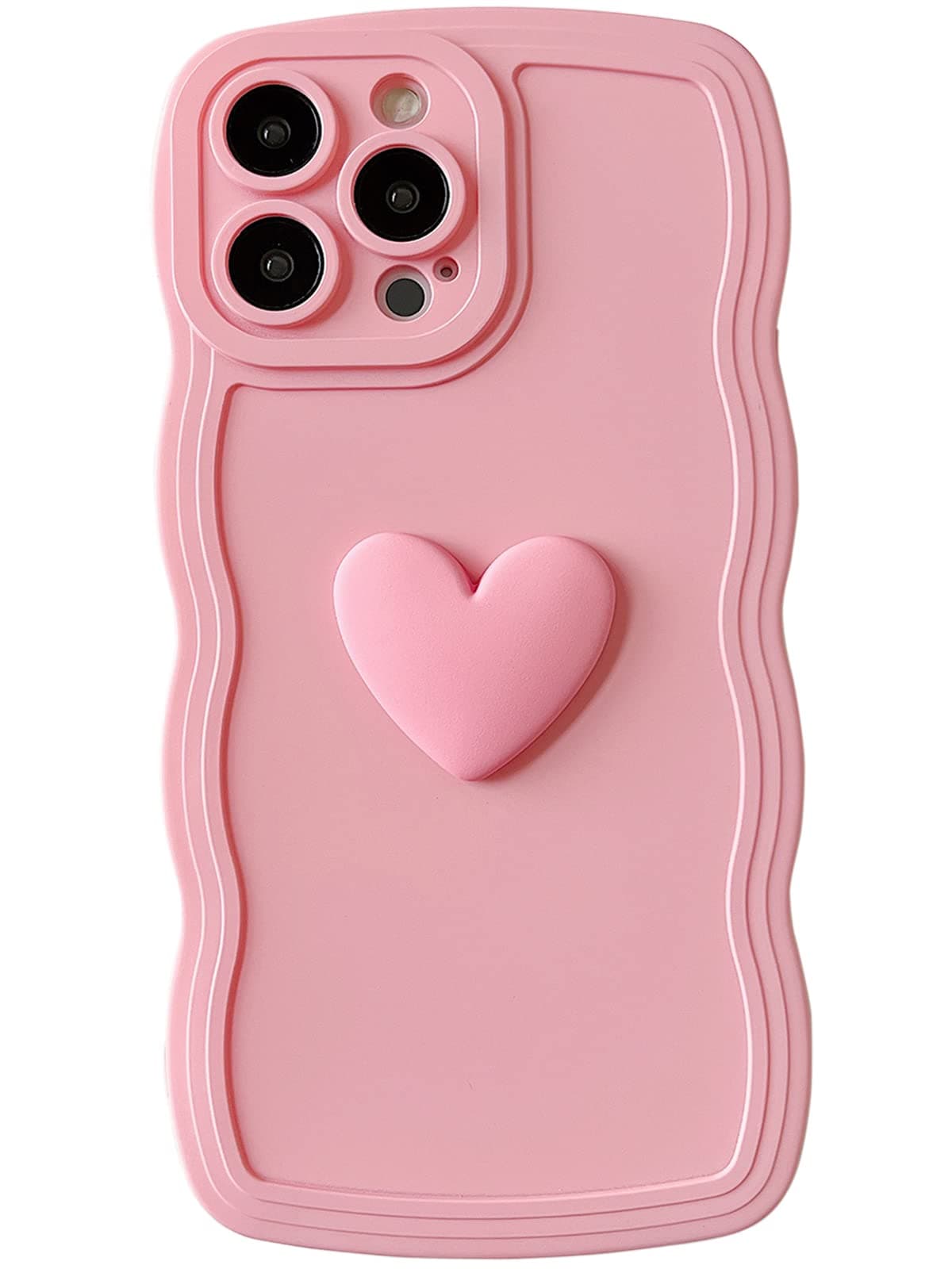 Qokey for iPhone 14 Pro Case(6.1" 2022), Cute 3D Colors Love Heart Wavy Frame Full Protection for iPhone 14 Pro 6.1" Soft TPU Shockproof Phone Cover for Women Girls,Pink