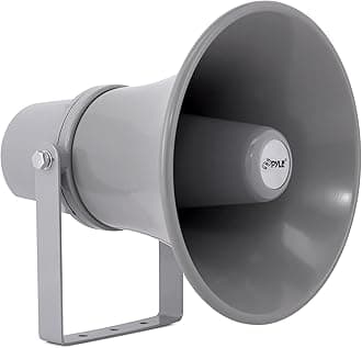 Indoor Outdoor PA Horn Speaker - 9.7 Inch 20-Watt Power Compact Loud Sound Megaphone w/ 400Hz-5KHz Frequency, 8 Ohm, 70V Transformer, Mounting For 70V Audio System - PyleHome PHSP101T (Gray)