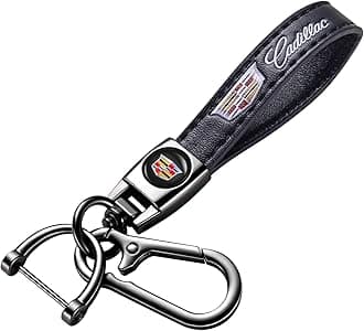leather car keychain set for Cadillac men and women family present keychain key ring lanyard accessories (black)