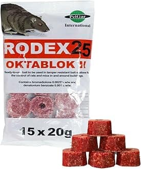 Rat Poisoning Blocks Wax Block Bait Mouse Bait Block Single Feed Rodent Killer Block Max Strength Fast Acting All Weather Bait Block Pack of 1 (Rodex Oktablock-ll - 300g).