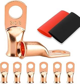 HOUSUN Battery Cable Ends, 8PCS 2 Gauge Wire Connectors 3/8 Copper Wire Lugs, Bare Copper Eyelets with Heat Shrink Tubing