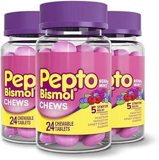 Chews, Fast and Effective Digestive Relief from Nausea, Heartburn, Indigestion, Upset Stomach, Diarrhea, Berry Mint Flavor, 72 Chewable Tablets, 24 Count (Pack of 3)