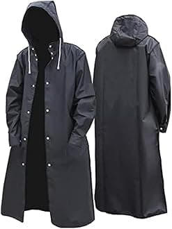Men Black Waterproof Long Raincoat Rain Coat Hooded Trench Jacket Outdoor Hiking -yuyi