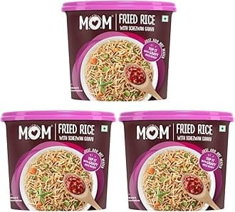 MOM - Meal of the Moment Fried Rice with Schezwan Gravy (Pack of 3) | All Natural, 100% Vegetarian, Ready to Eat, Instant Food, Just Add Hot Water
